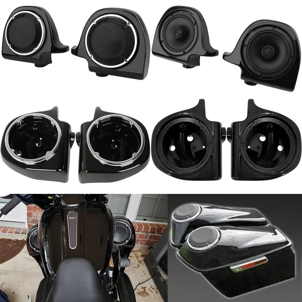 Moto 6.5 "Duro Bisaccia Coperchio Corno Inferiore Ventilato Carenatura Altoparlante Box Pod Anello Sonoro Griglia di Copertura Per Harley Touring 1988-up