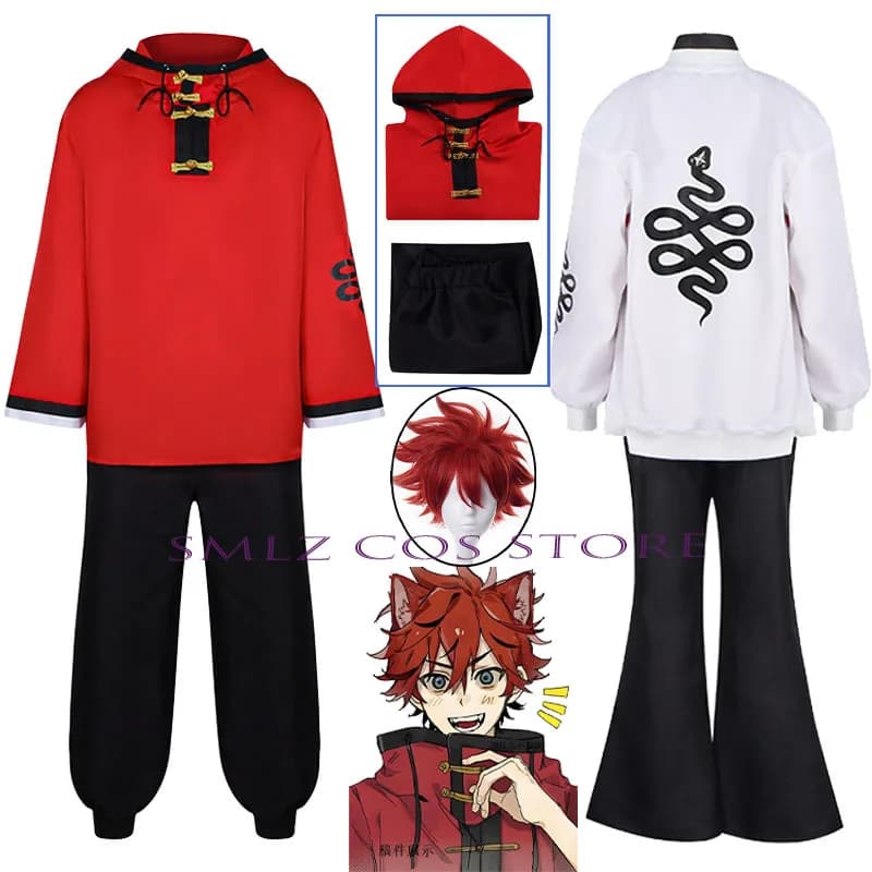 Recently Alma Cosplay Anime Gokurakugai Manga Costume Coat Red Pants Wearing Daily Pink Alma Wig Set Halloween Party Outfit for Men