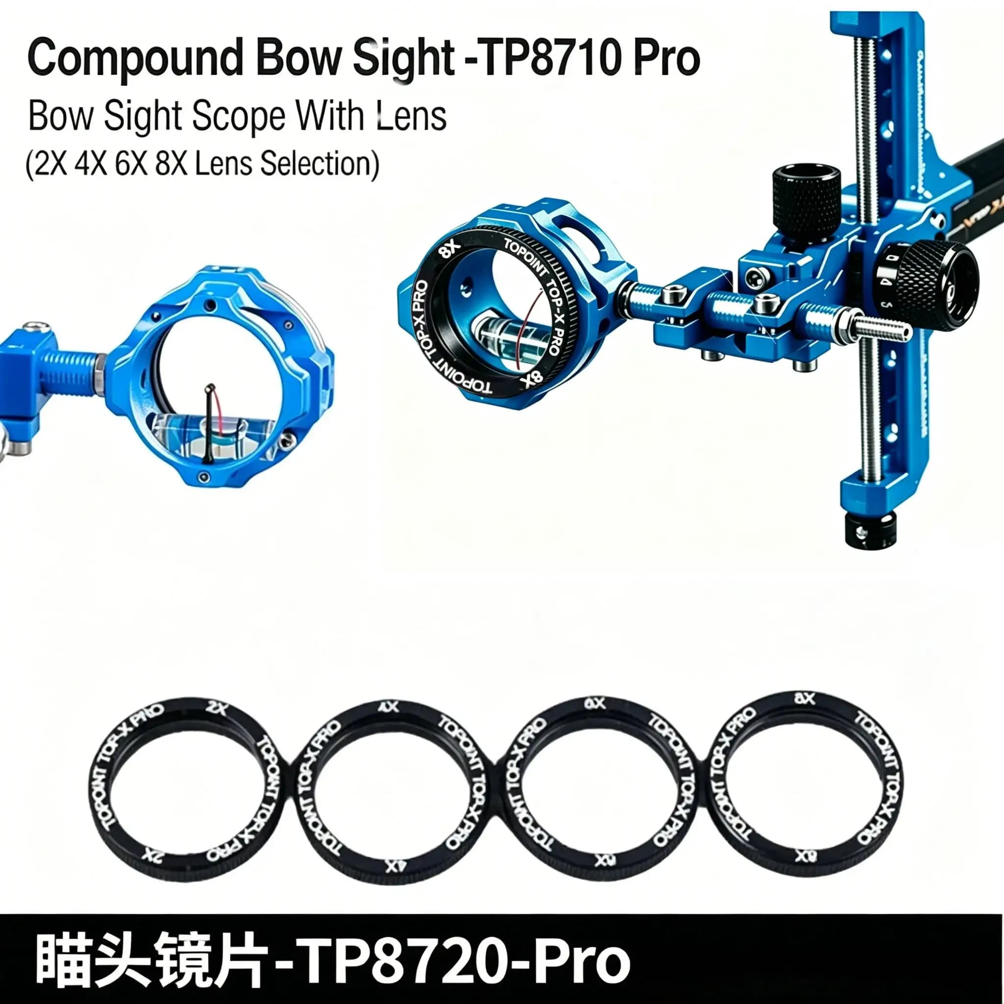 Mirino per Arco da Competizione Topoint TP8720 Pro, Mirino di Alta Precisione per Arco Compound, Micro-Regolabile per Tiro al Bersaglio