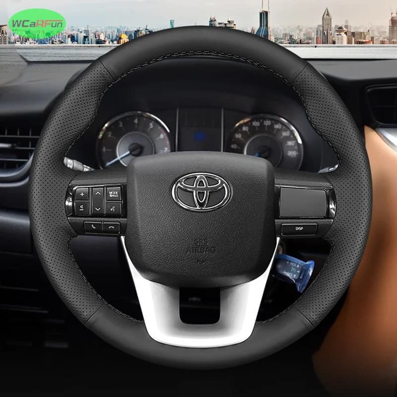 Coprivolante per auto in pelle artificiale per Toyota Hilux Fortuner 2015-2021 Coprivolante avvolgente per interni auto
