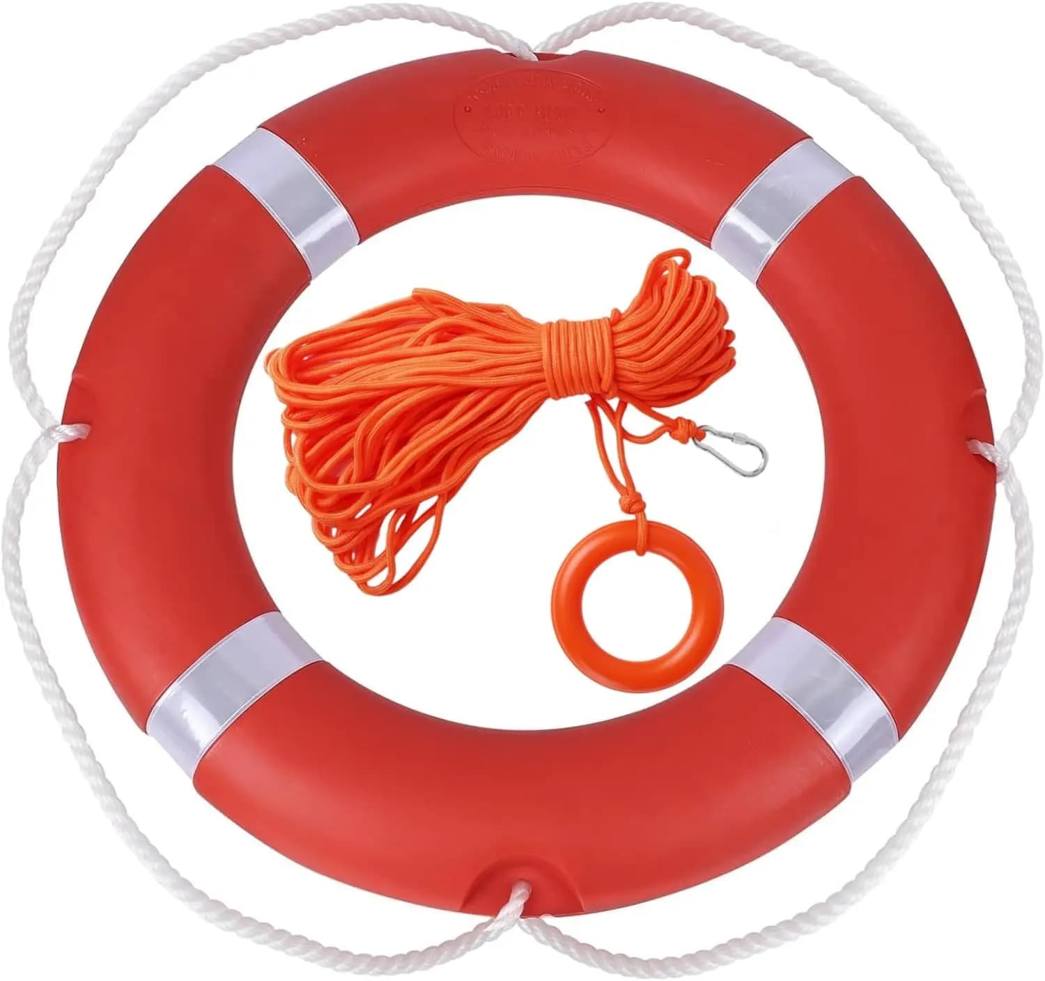 Throwable Flotation Device with 98.4-Foot Rescue Rope, Marine Grade Life Ring Buoy for Boat, Dock, Pool, Lake Emergency Rescue - Outdoor Professional Safety Throw Ring Kit