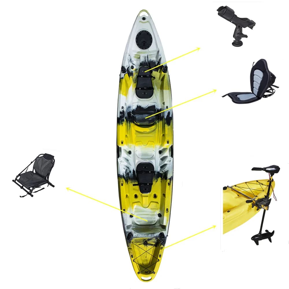 Kayak Rigido in Plastica per 2 Persone con Sedile Posteriore e Accessori per Motore