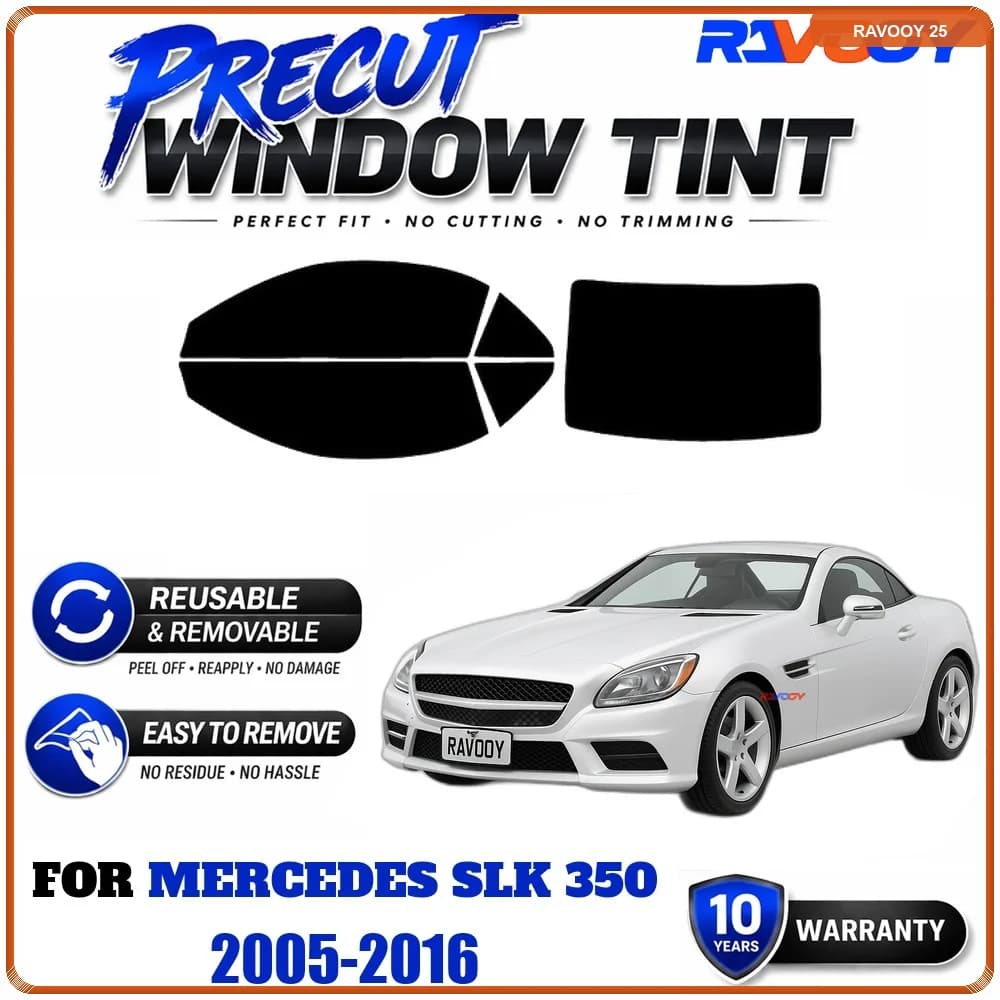 RAVOOY Precut Window Tint, Reusable Removable EPU Film, Custom Fit for Mercedes SLK 350 2005-2016, UV Heat Protection