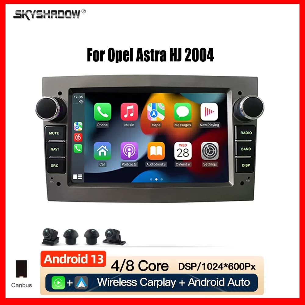Autoradio 7" Carplay DSP Android 13.0 12GB +512GB 8Core con GPS, Bluetooth, Wifi per Opel Zafira, Vectra, Antara, Astra