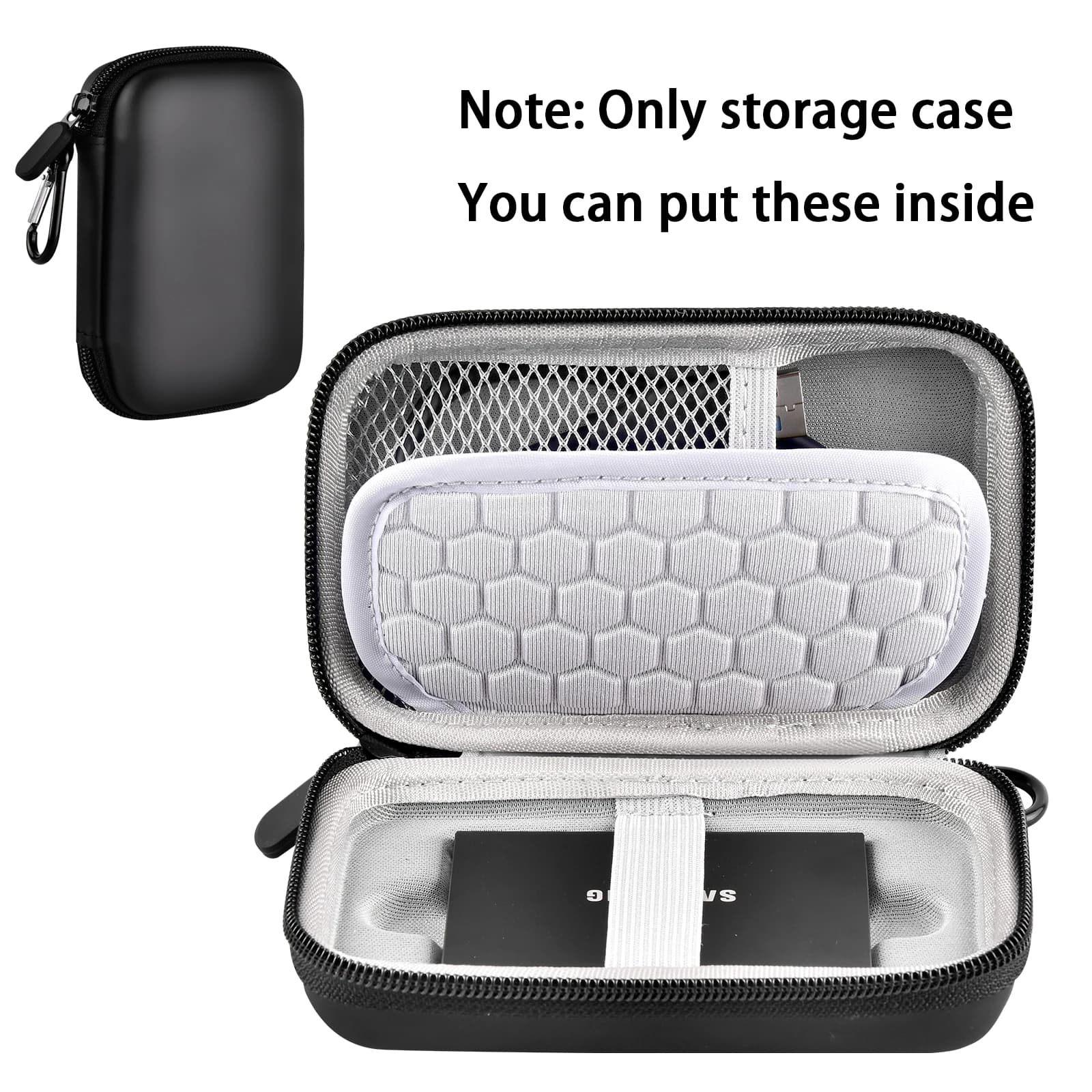 Universal USB 3.2 SSD Case, Shockproof Travel Storage Bag for Portable External Drive & Cables, Data Protection Organizer
