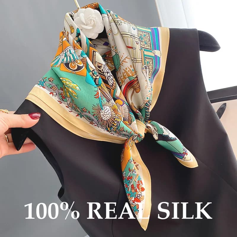 Sciarpa di Lusso in Seta Pura al 100% da Donna, Foulard Quadrato per Collo e Capelli, Sciarpe Hijab Stampate, Poncho, Pashmina, Bufanda