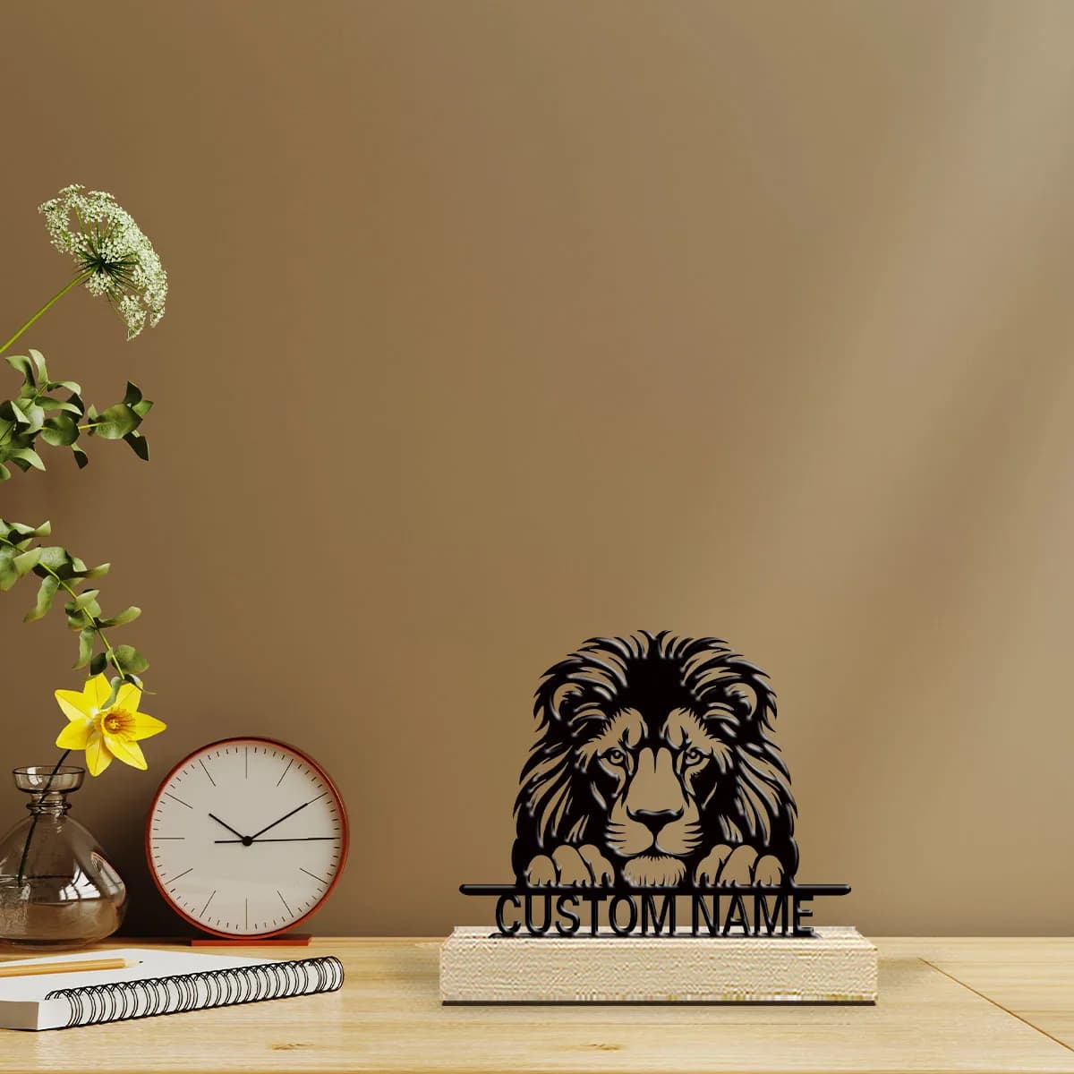 1pc Metal Art Desktop Decoration Custom Content With Wooden Base Festival Ornaments and Decorations