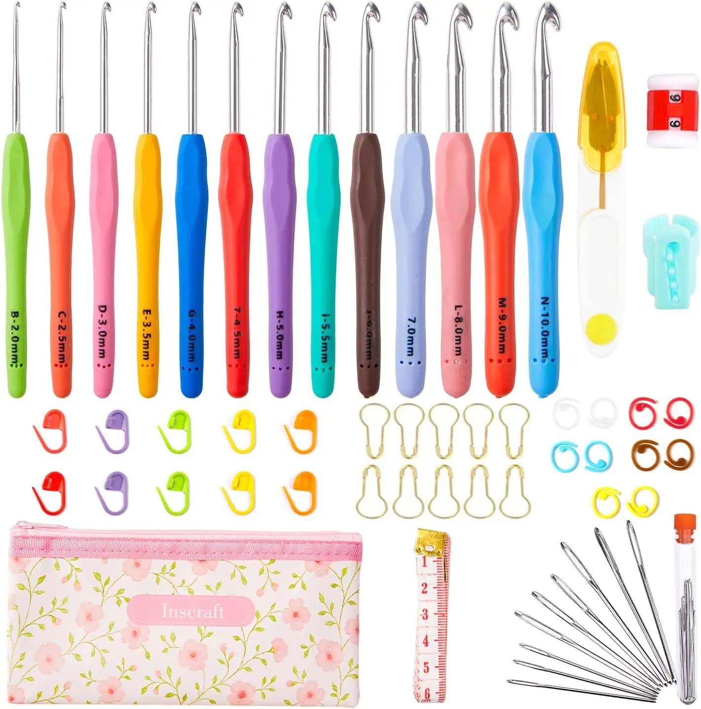 67 Pack Crochet Hooks Set, 13 Ergonomic Soft Grip Knitting Needles with Case for Arthritic Hands, Crochet Starter Kit for