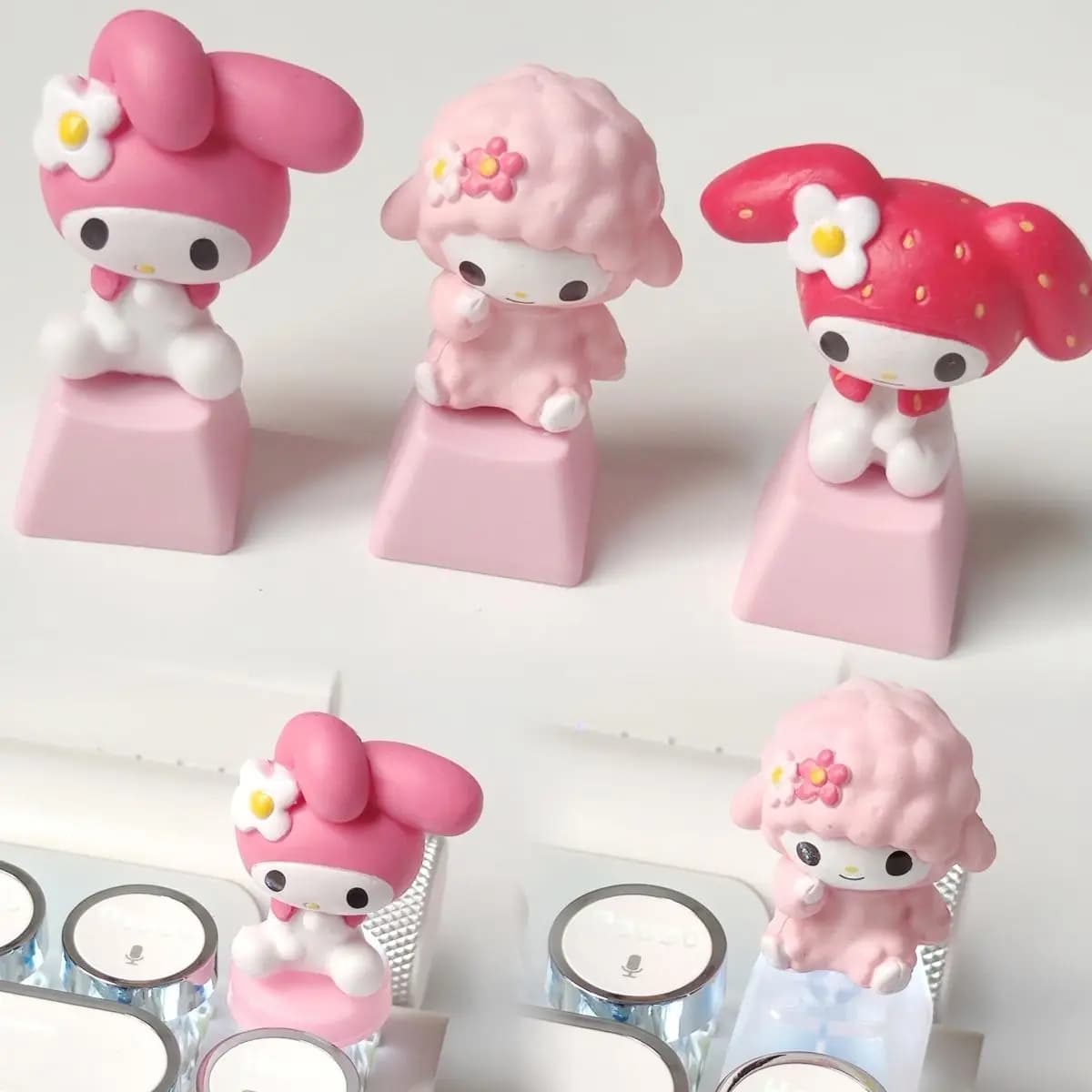 Keycap 3D My Melody Kawaii Fatti a Mano, Rosa, Effetto Traslucido, per Tastiere Meccaniche, Regalo