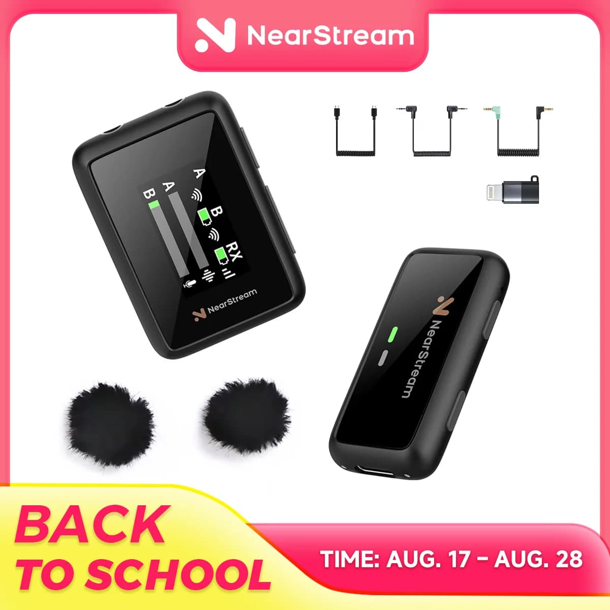 NearStream Wireless Microphone Lavalier with Noise Cancellation AI 656 feet 200 m Plug-and-Play Transmission in real time for Android iPhone PC