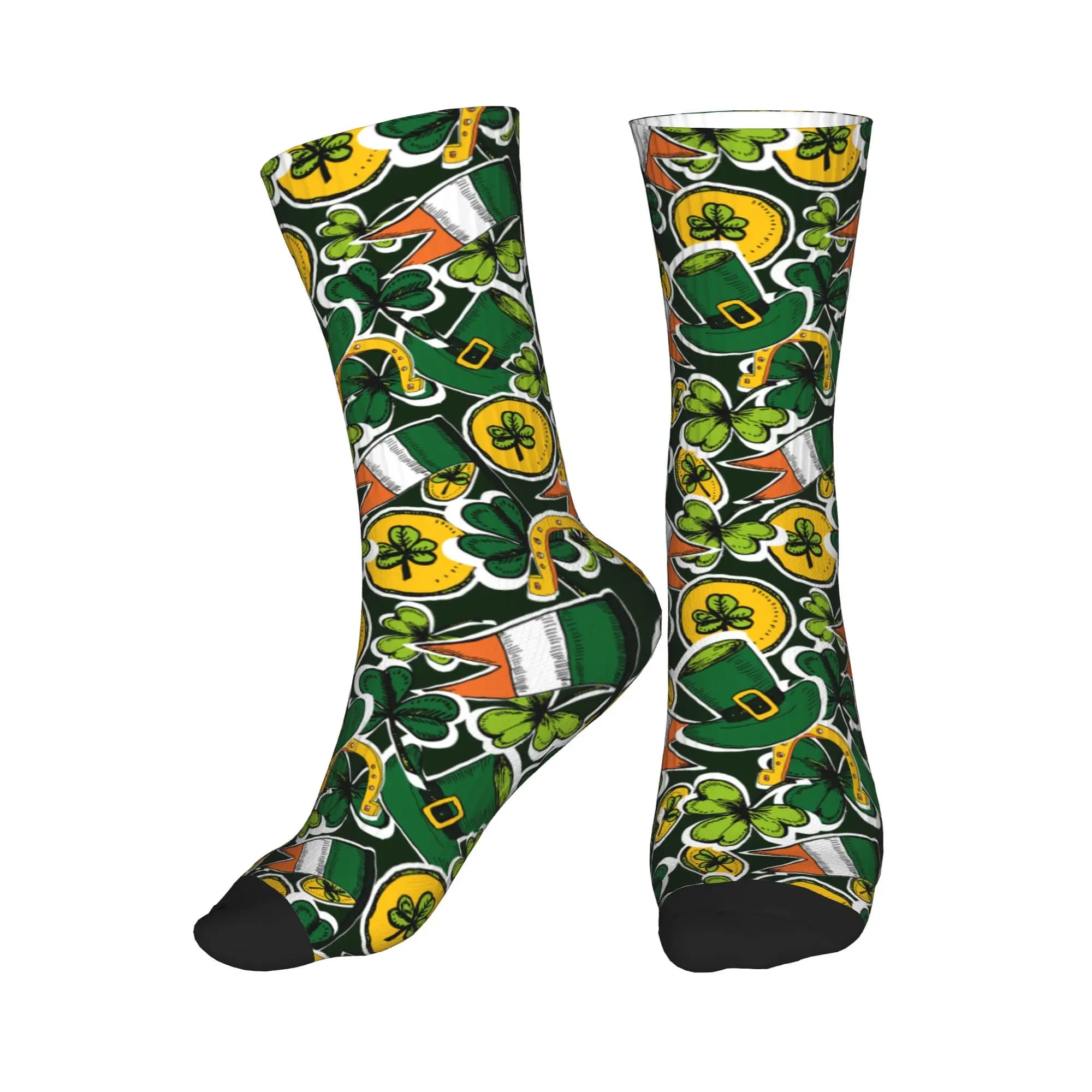 Calzini con bandiera irlandese per il giorno di San Patrizio, con trifoglio e foglia di trifoglio, calzini alla moda caldi da uomo e da donna