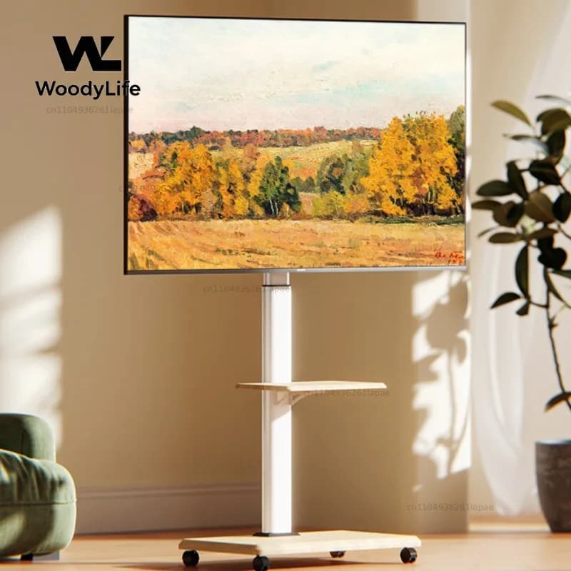 TV Stand Floor Horizontal And Vertical Rotation Mobile Cart Solid Wood Monitor All-in-one Live Casting Universal