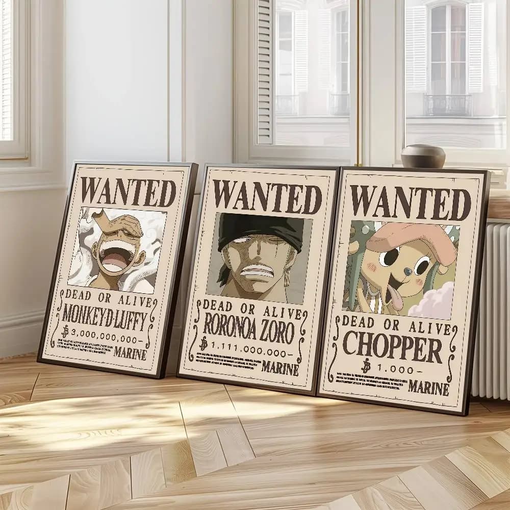 Anime One Piece Wanted Notice Luffy Poster Art Sticky Wall Canvas Painting Home Living Room Bedroom Bar Aesthetic Decoration