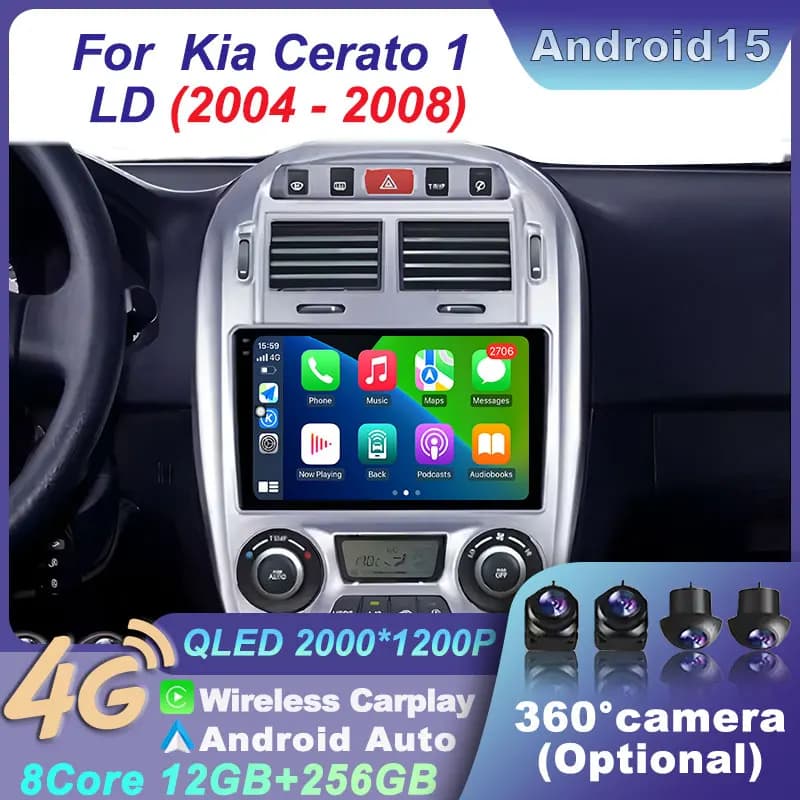 Navigazione Auto CarPlay Video Multimediale 2K Android 15 4G GPS Per Kia Cerato 1 LD 2004-2008 Autoradio Wireless BT QLED Schermo BT