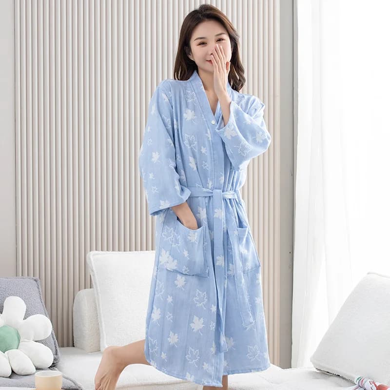 New Arrival Casual woman cotton pyjamas Prind Comfort women's nightwear bathrobe Kimono Japanese gauze night shirt clothes for the house