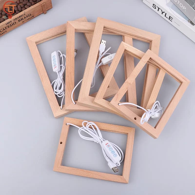 Cornice per foto luminosa Cornici per foto da tavolo Supporto luminoso Semplice decorazione leggera 3D Cornice per foto a LED USB in legno con luce a LED