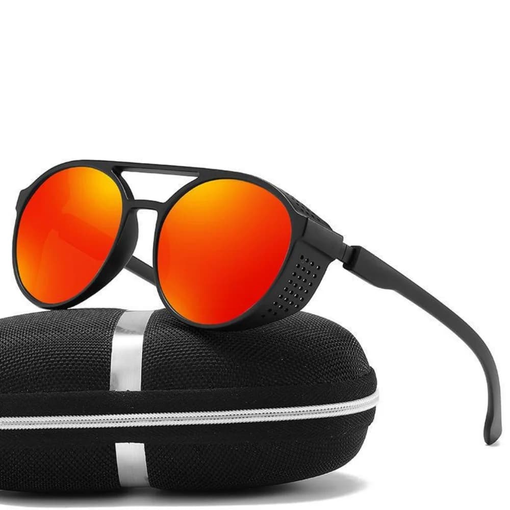 Occhiali da Sole Polarizzati Steampunk Sportivi con Montatura Rotonda e Protezioni Laterali, Protezione UV400 per Guida, Pesca e Ciclismo