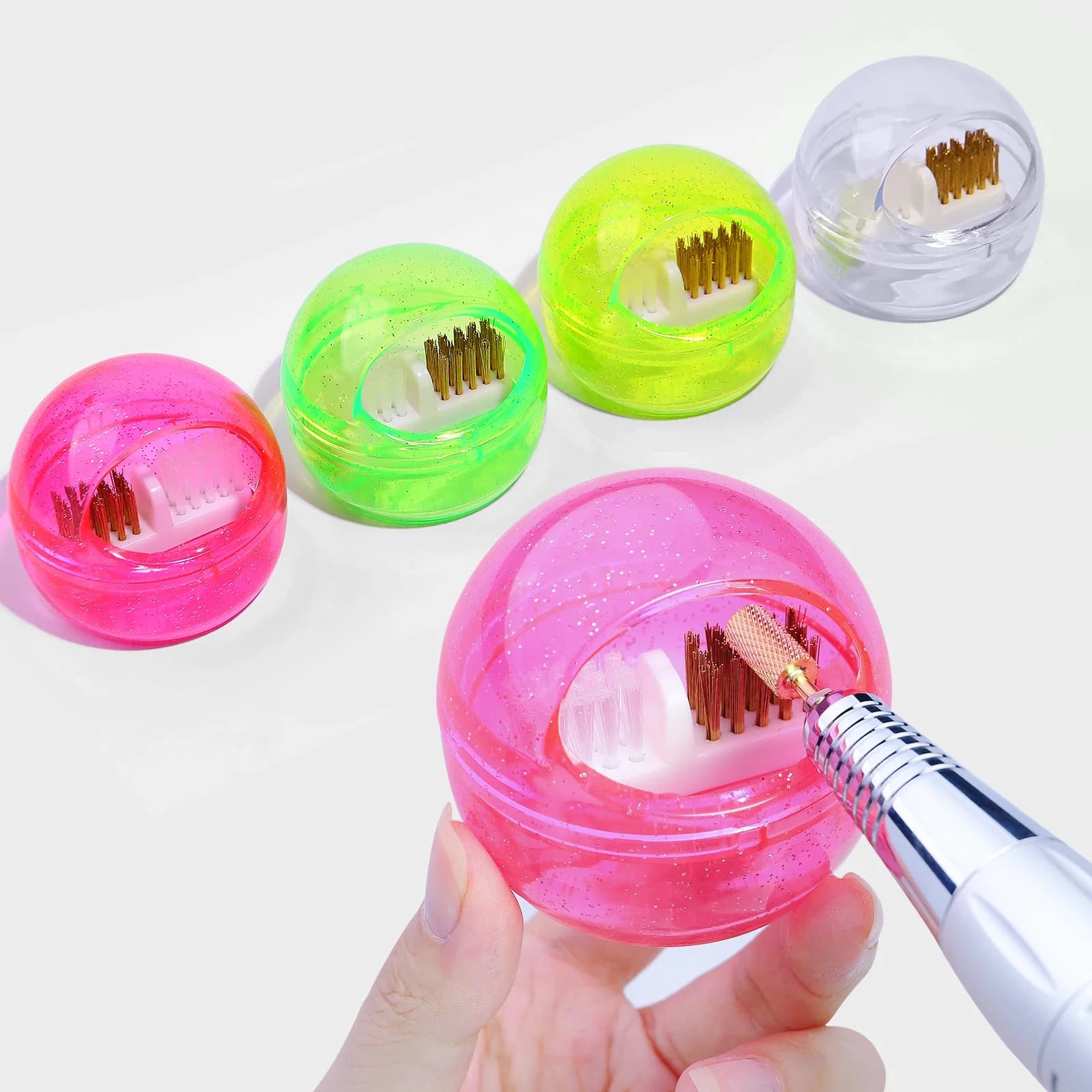 1Pc Scatola di pulizia per spazzole per trapano per unghie in filo di rame morbido e duro Rimuovi la testa di molatura della polvere Punte per trapano per nail art Strumento per la pulizia della cura