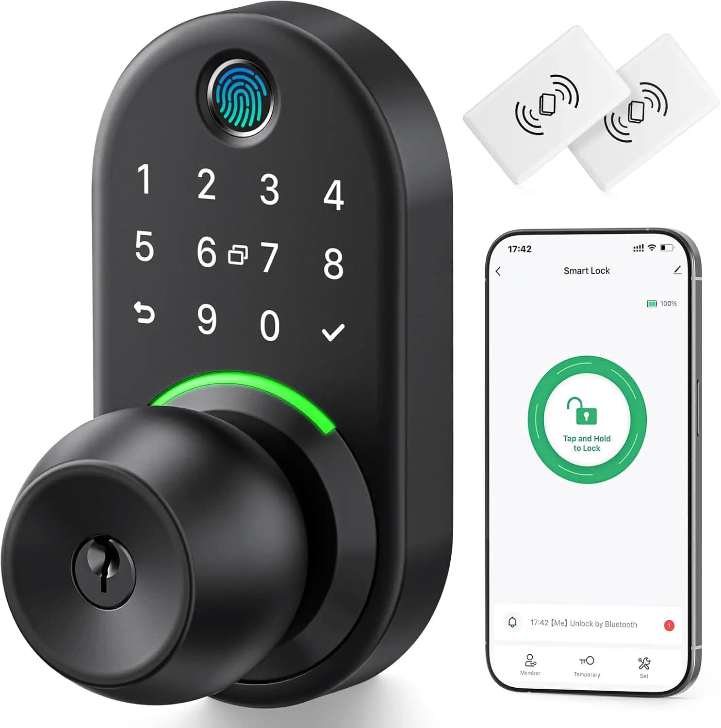 Serratura Intelligente con Tastierino e Maniglia, Chiusura Digitale Senza Chiave, Maniglia Elettronica con Impronta Digitale per Porta d'Ingresso