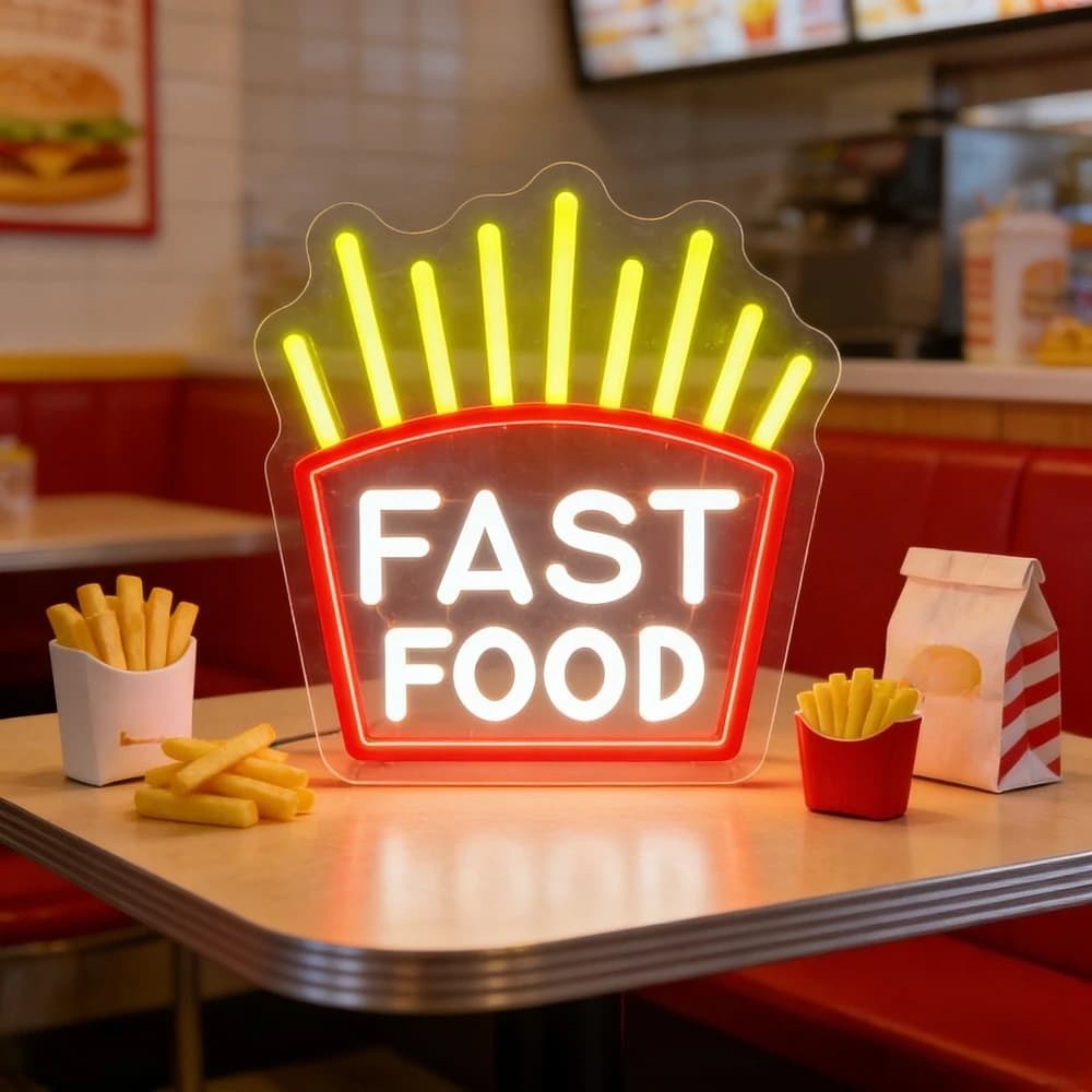 Insegna al Neon LED Vintage Fast Food per Bar, Ristoranti, Arredamento Casa, Illuminazione Artistica a Tema Diner Retrò, Esposizione per Nightclub e Caffè