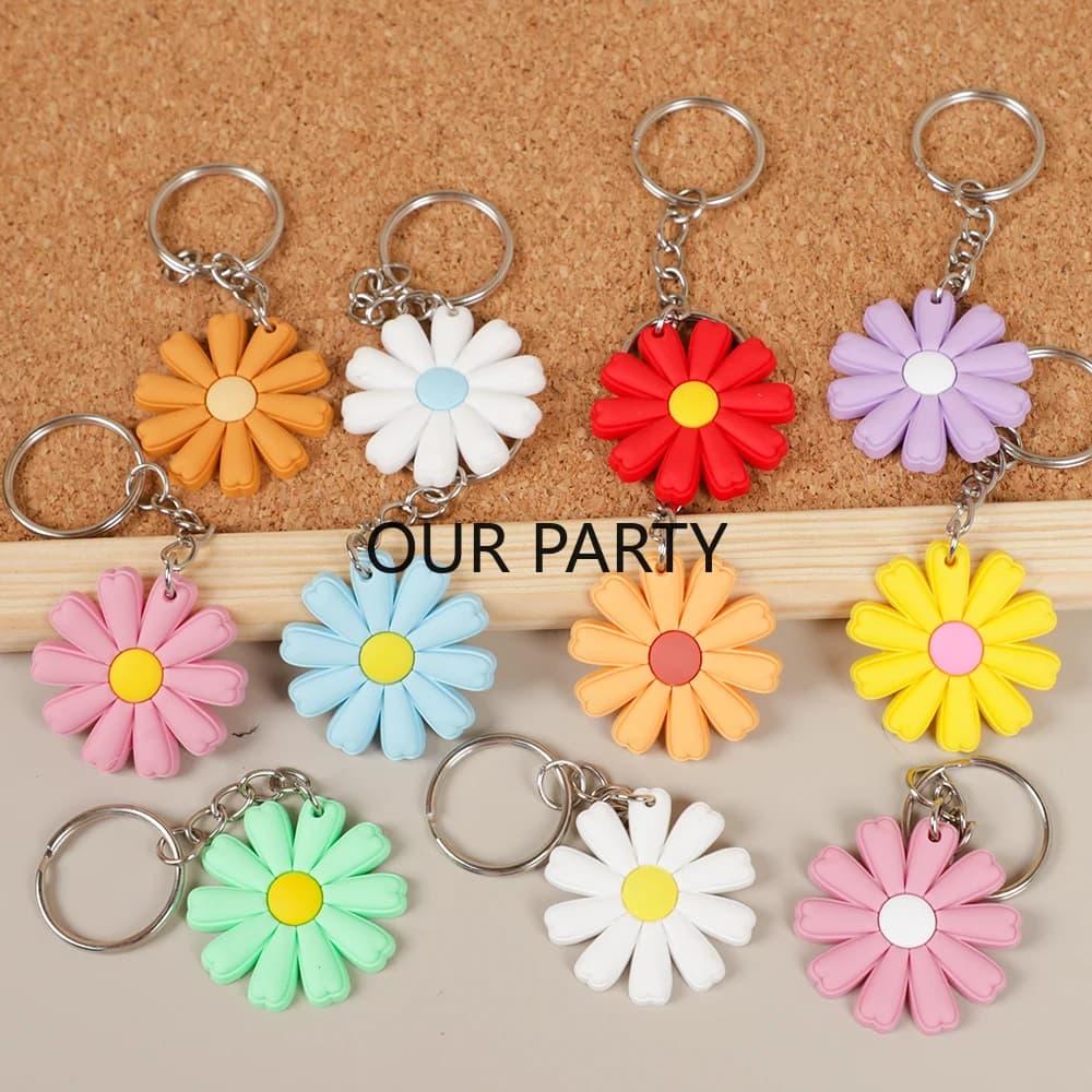 11Pcs Sweet Daisy Theme Keychain PVC Flower Backpack Children's Toy Party Birthday Favor Baby Shower Gift Pinata Fillers