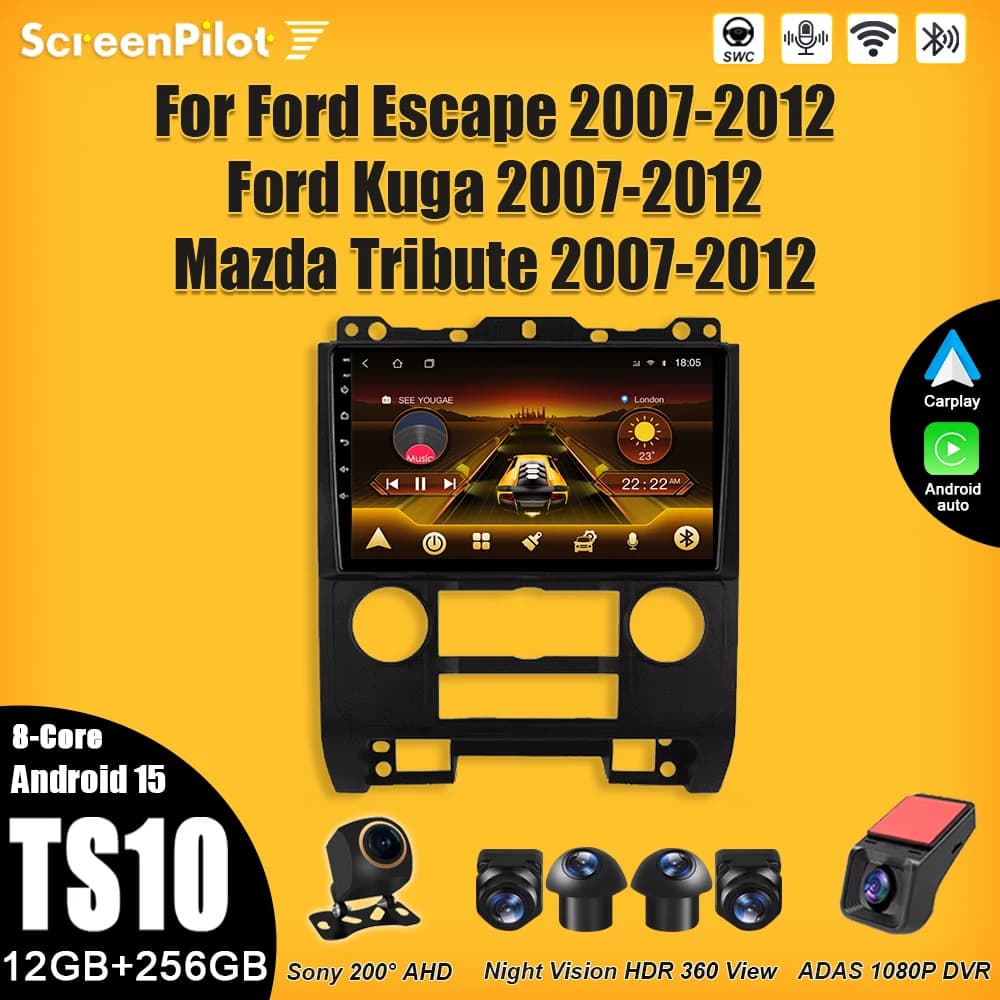 Android 15 For Auto Radio Ford Escape 2007-2012Ford Kuga 2007-2012Mazda Tribute 2007-2012 Video Multimedia Carplay Wifi 5G