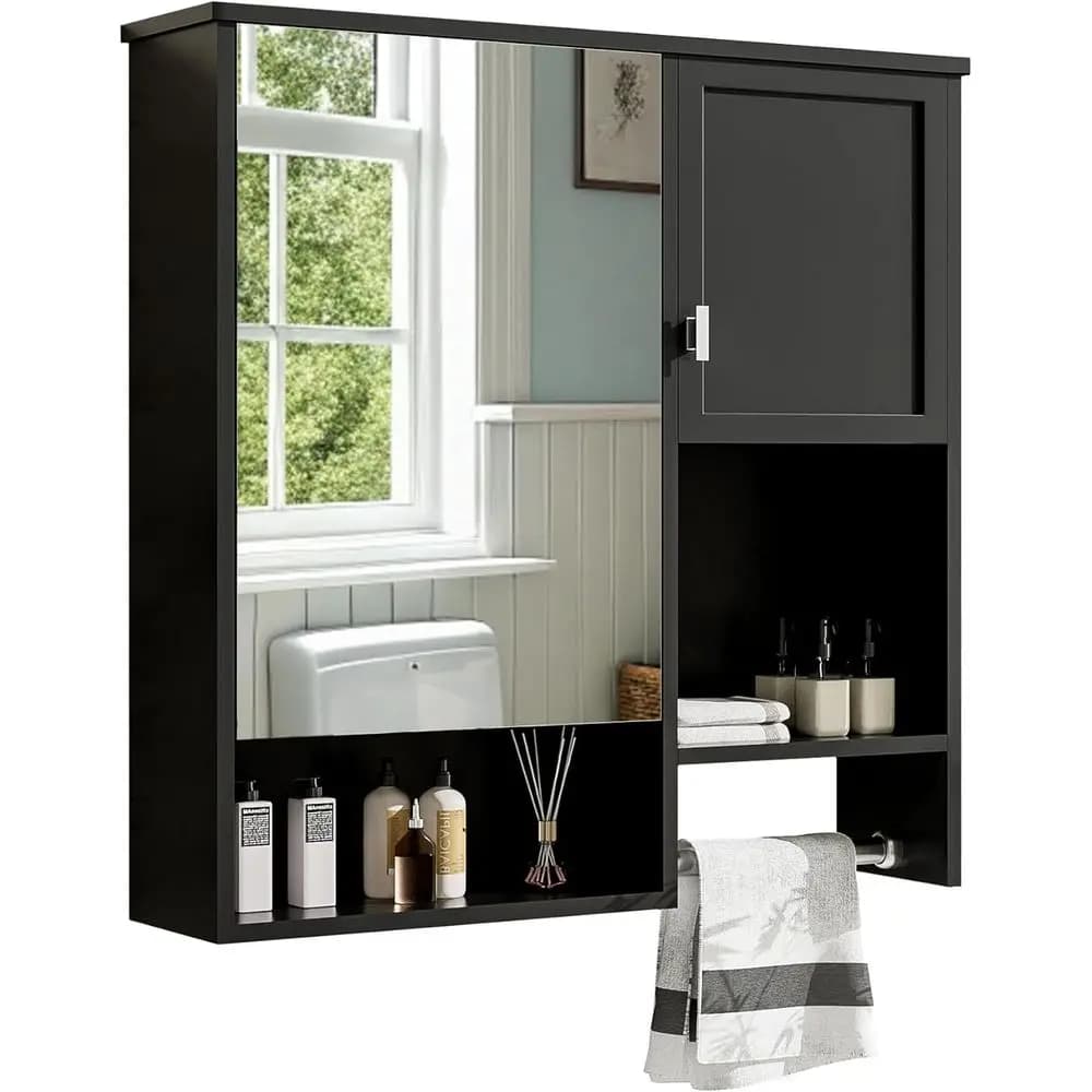 Armadietto a Specchio da Parete Sopra il WC con Ripiano Aperto e Portasciugamani, 29,5L x 28,7A
