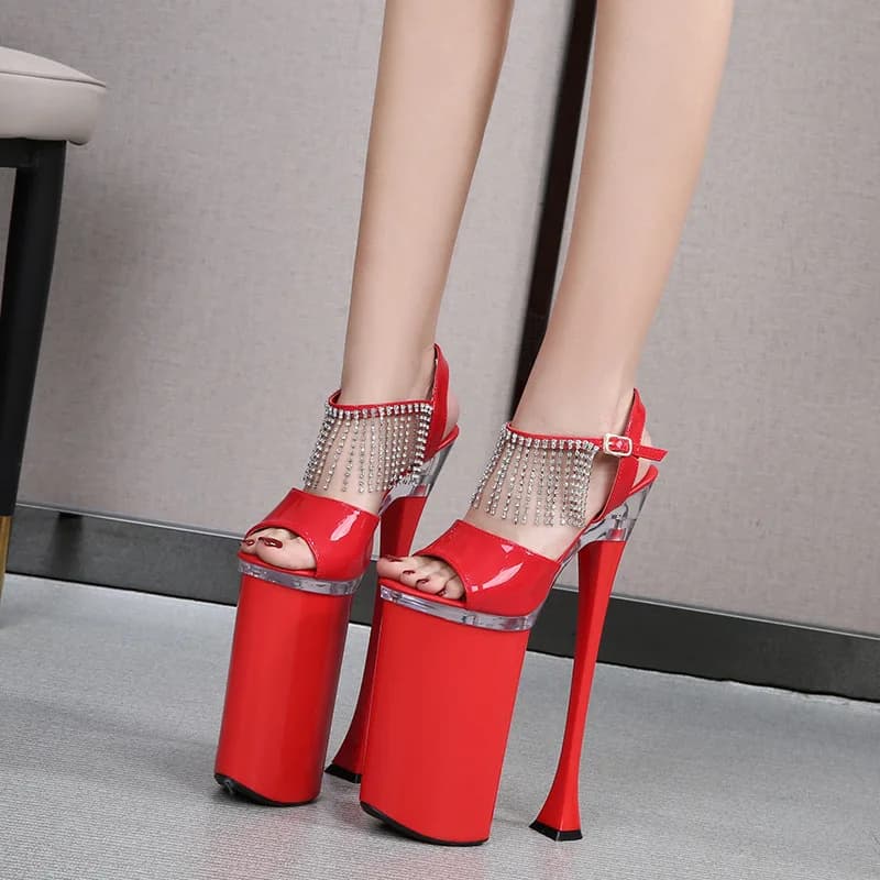 Exotic 26cm 10 Inch Platform Sandals One Strap Ankle Band Fringe Tassel Pole Dancing Shoes Stripper Stage Show Women's