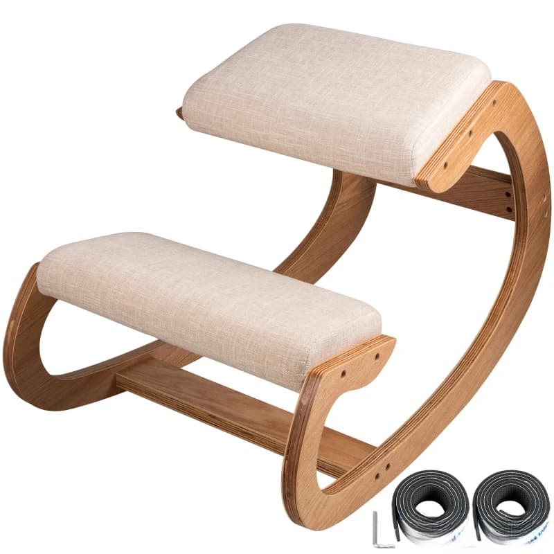 Sgabello ergonomico per sedia inginocchiata con cuscino spesso Sedia da ufficio per la casa che migliora la postura del corpo Sedia da computer a dondolo in legno