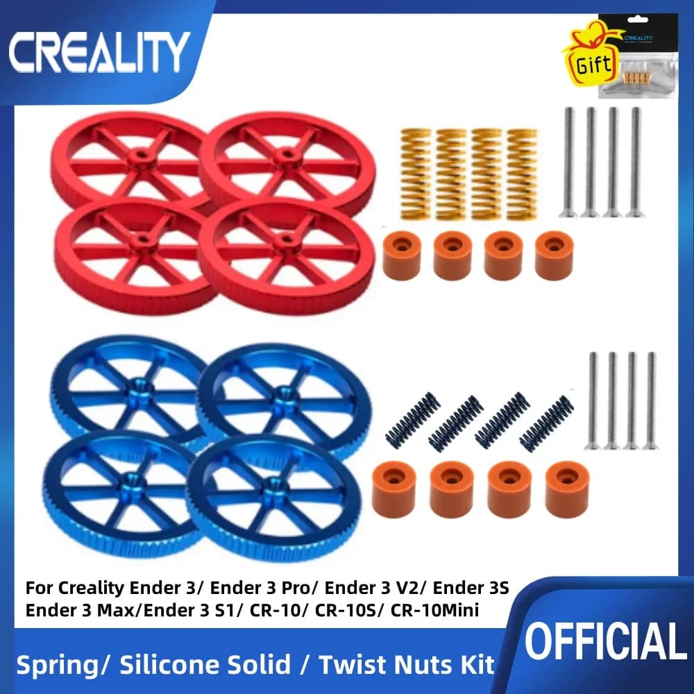 Kit dadi di livellamento a torsione manuale in alluminio di aggiornamento da 4 pezzi con molla per letto caldo, viti, letto riscaldato in silicone, per parti della stampante 3D Creality