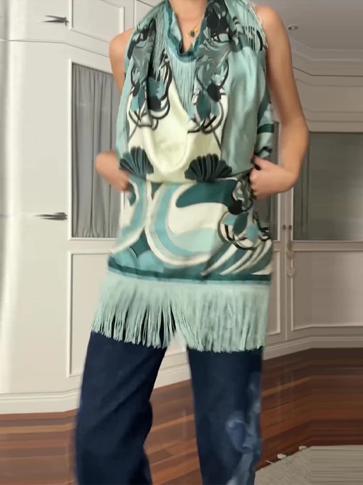 Sciarpa Quadrata Vintage Stampata con Nappe da Donna, Sciarpa con Frange e Patchwork, Accessori per la Vita, Sciarpe Versatili da Donna Primavera Estate 2026