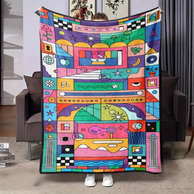 Modern Geometric Art Blanket Reversible Flannel Throw for Contemporary Decor AllSeason Comfort Bold Pattern Gift