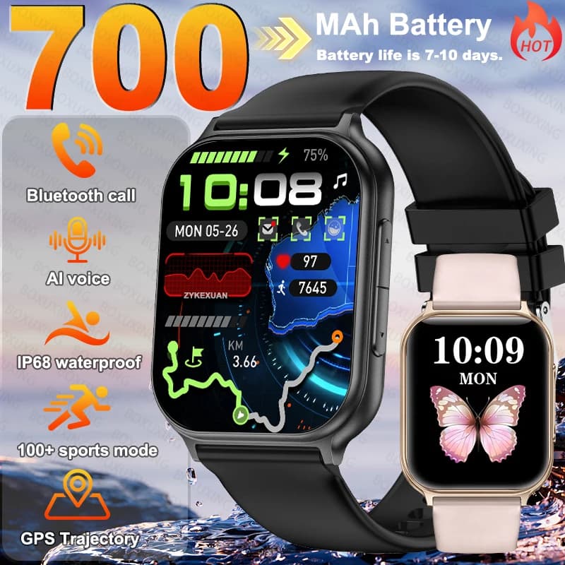 Bip 6 Pro 700 mAh Smart Watch Uomo Donna Sport all'aria aperta Fitness Frequenza cardiaca GPS Track Chiamata Bluetooth IP68 Smartwatch impermeabili