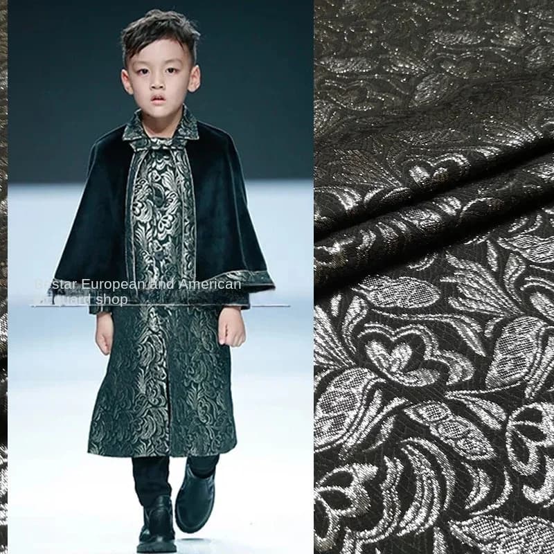 Jacquard Brocade Fabric Retro Dark Embossed Silver Wire Material Spring Autumn Children's Clothing Performance Clothing Cloth