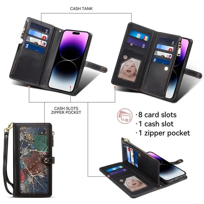 Custodia a libro con cerniera a portafoglio per Samsung Galaxy A54 A34 A24 A14 A04S A04 A73 A53 A33 A23 A13 Custodia a tracolla in pelle con blocco RFID
