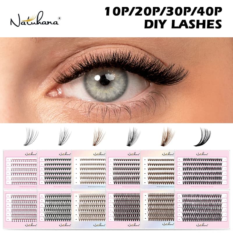 NATUHANA Kit di estensione ciglia fai da te 240 grappole Ciglia individuali 10P 20P 30P 40P Ciglia e colla per ciglia Pinzette per ciglia Strumento di bellezza
