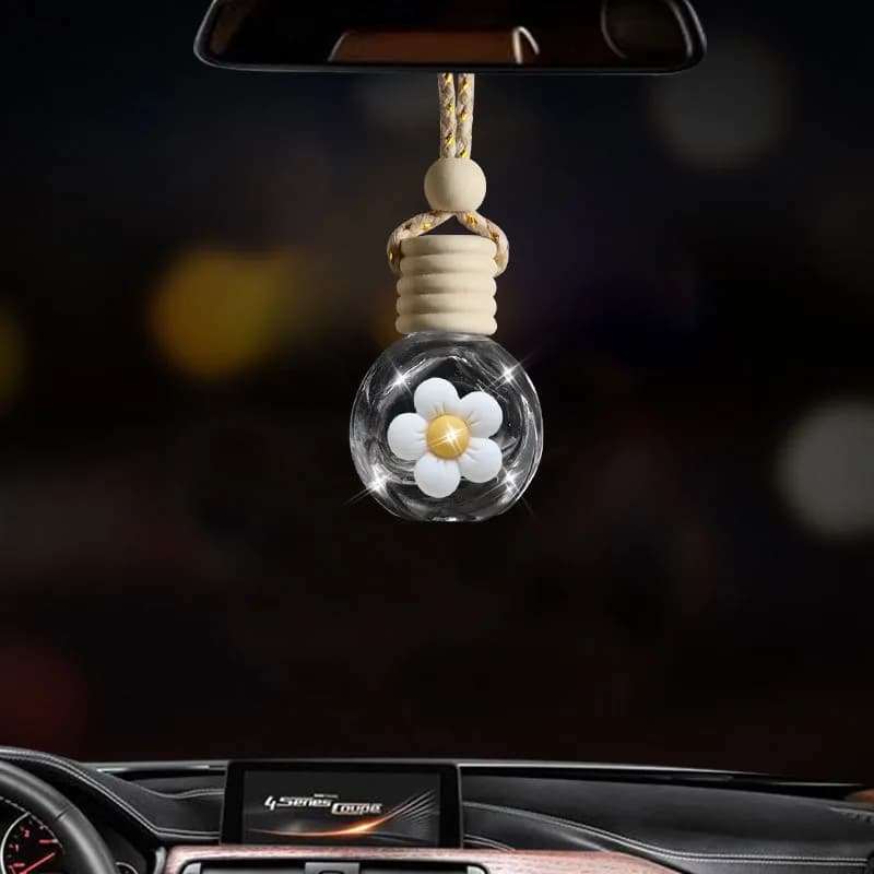Empty perfume glass bottle with car deodorant pendant with wooden caps Essential oil diffuser bottle for reusable car