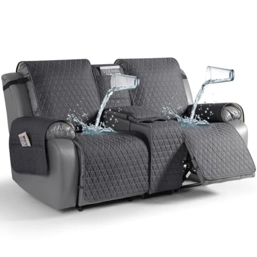 Copridivano Reclinabile 100% Impermeabile con Console, Copridivano Doppio Reclinabile Antiscivolo, Fodere Lavabili per Divano