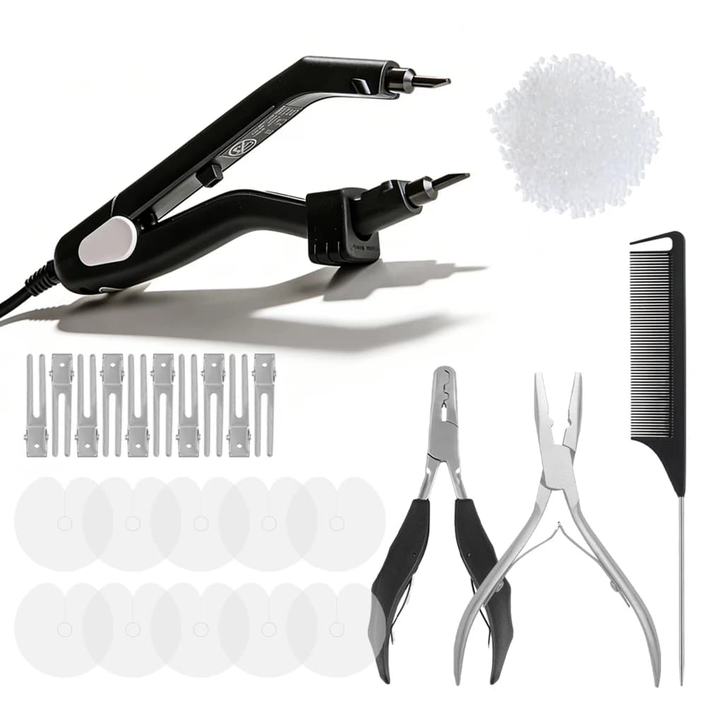 Kit di Extension per Capelli GlamorDove K-Tip – Ferro per Fusione, Pinze, Clip, Perline di Cheratina e Pettine a Coda