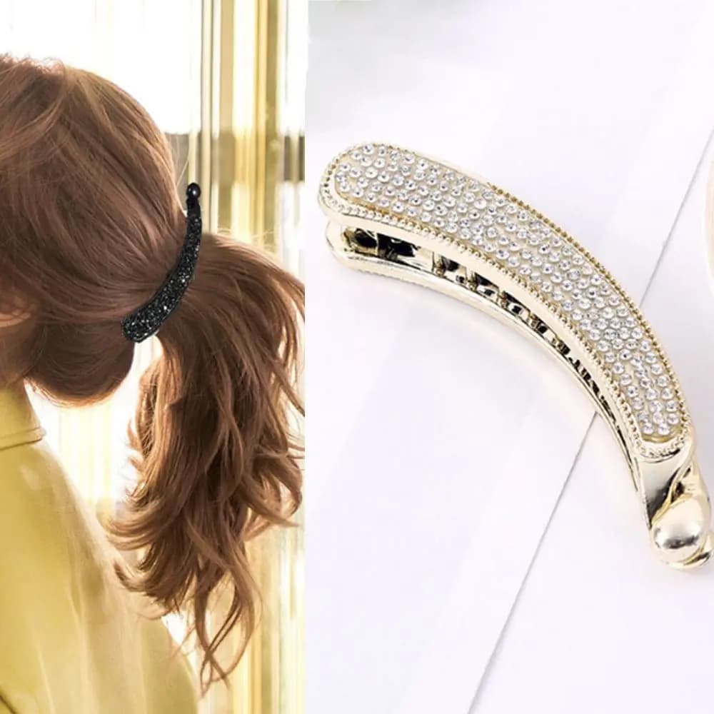 Simple Women Banana Classic Crystal Rhinestone Headwear Hair Accessories Hair Clip Claw Barrette Hairpin