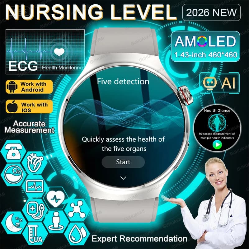 NEW High Precision Smartwatch for Nurses with ECG, Lipids in Blood, Urico Acid, Risk Assessment, Cardiac Frequency Monitoring, Body Fat and Call Function