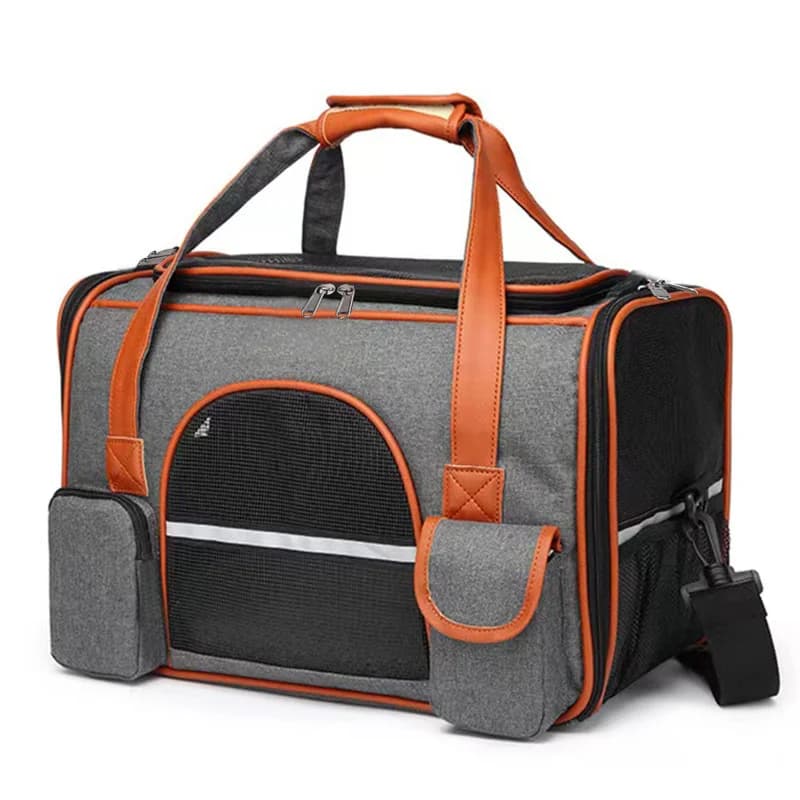 Medium Pet Carrier Bag for Cats Puppies and Rabbits with Anti-Collapse Design and Multiple Storage Pockets Travel Handbag