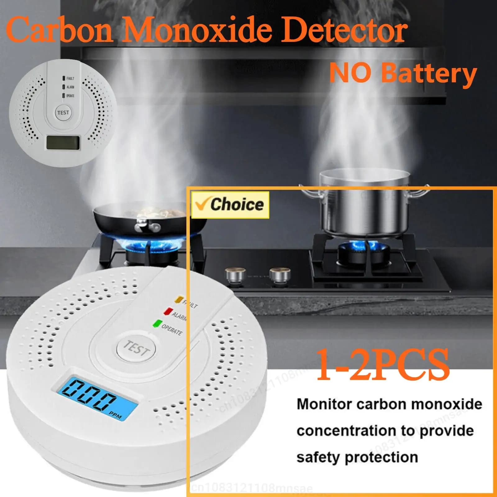 Independent CO Alarm Sensor Sound Warning Gas Monitor High Sensitive Warning LCD Digital Carbon Monoxide Detector (No Battery)