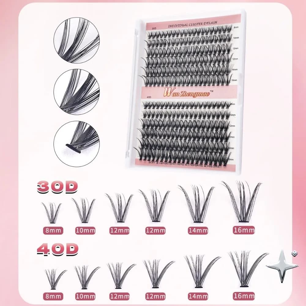 Kit Extension Ciglia Fai da Te con Ciglia Finte 3D Effetto Visone, Lunghezza 8-16mm, Aspetto Naturale, Stile Wispy, Design a Ciuffetti, con Adesivo e Sigillante