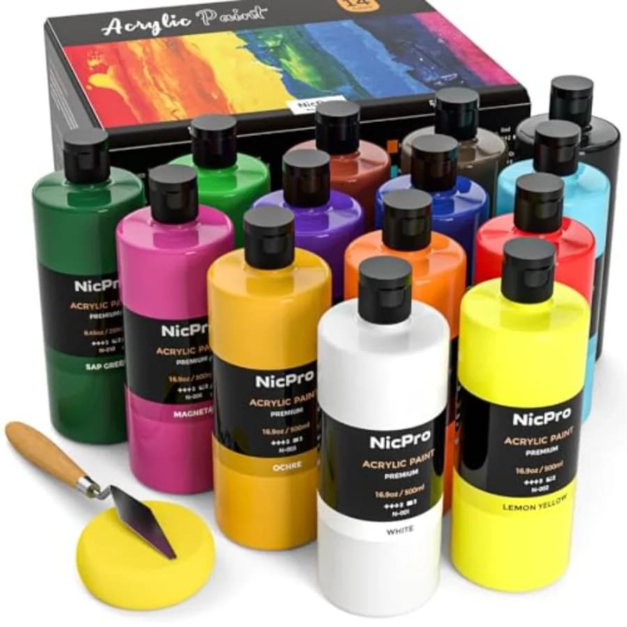 Large Bulk Acrylic Paint Set 16.9 oz, 500 ml Rich Art Painting Supplies, Non Toxic for Multi Surface Rock Canvas Wood Ceramic L