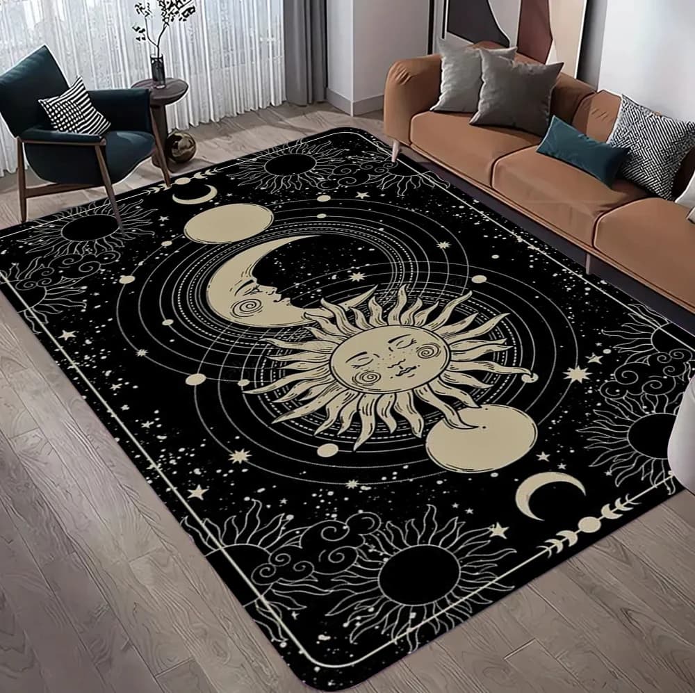 Strega Sole Luna Pentagramma Tappeto gotico Tappeto da altare antiscivolo per soggiorno Divano Decorazioni per la tavola Zerbino