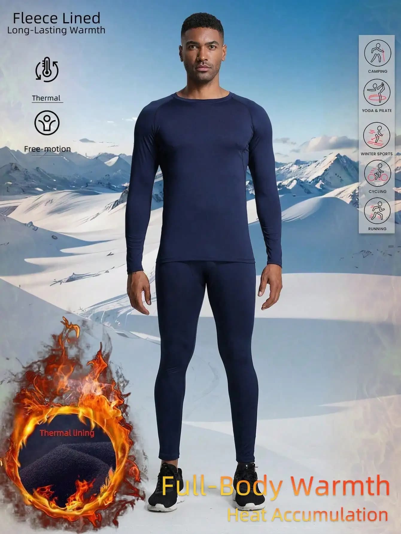 Set di Abbigliamento Termico Felpato per Uomo - Maglia a Maniche Lunghe e Leggings