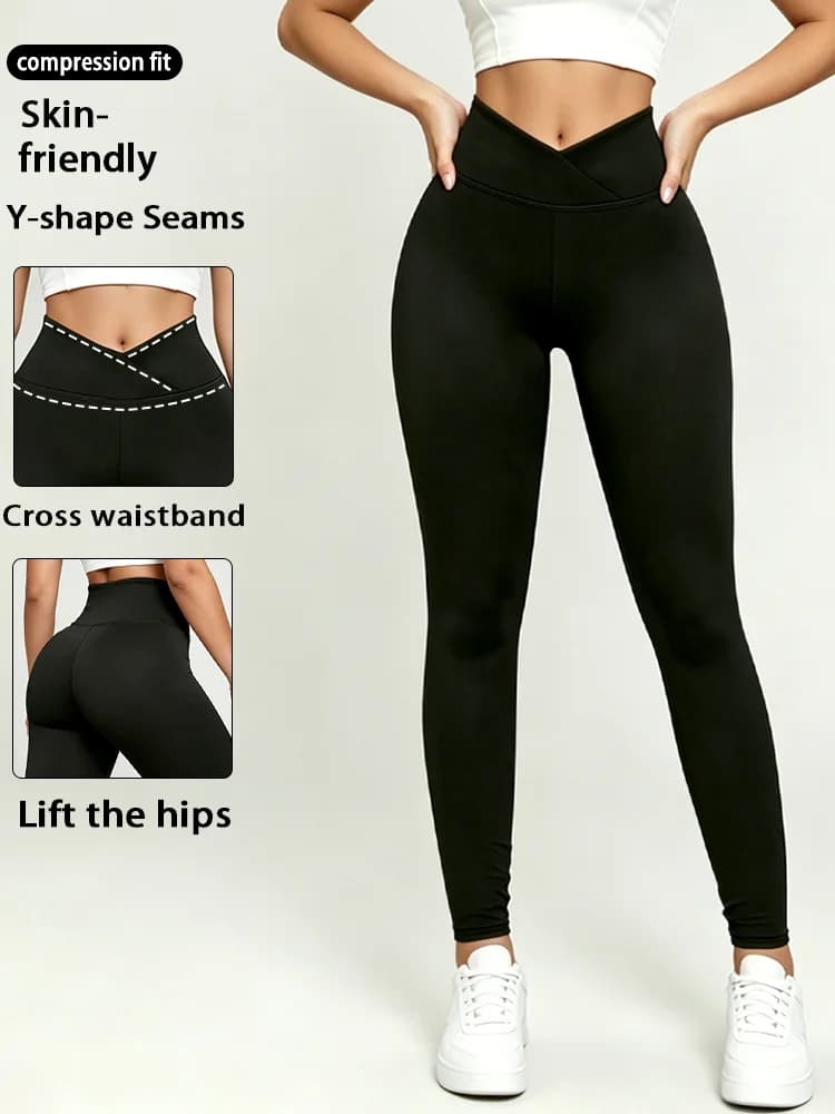 Women's Cross-Waisted, Belt-Cinching and Slimming Sportswear Pants, Tight Leggings, Stretch Fabric, Casual, Gym, Running and Yog