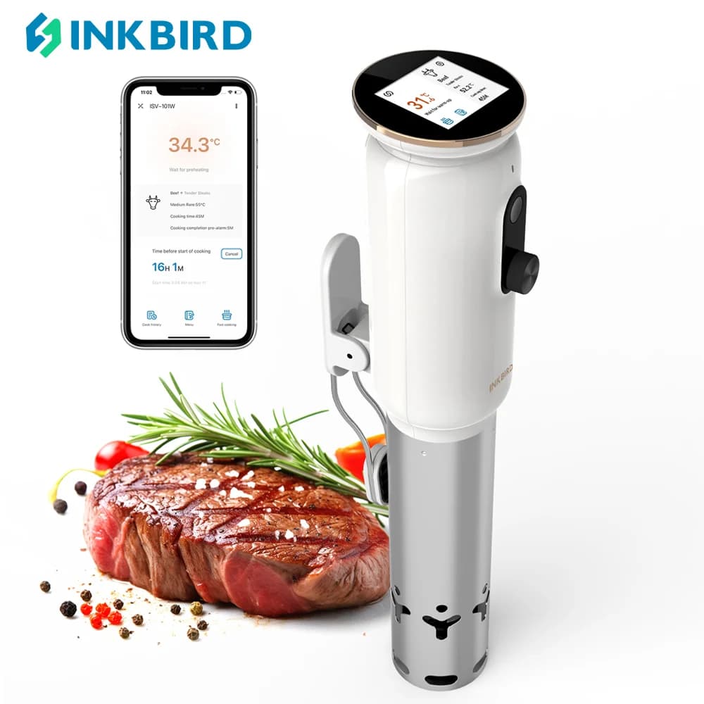 INKBIRD ISV-101W Fornello WiFi Sous Vide, 1000 W, 0,1 ° Precisione C, riscaldamento 3D, controllo app, ricette USDA, pre-allarme, funzione di sicurezza