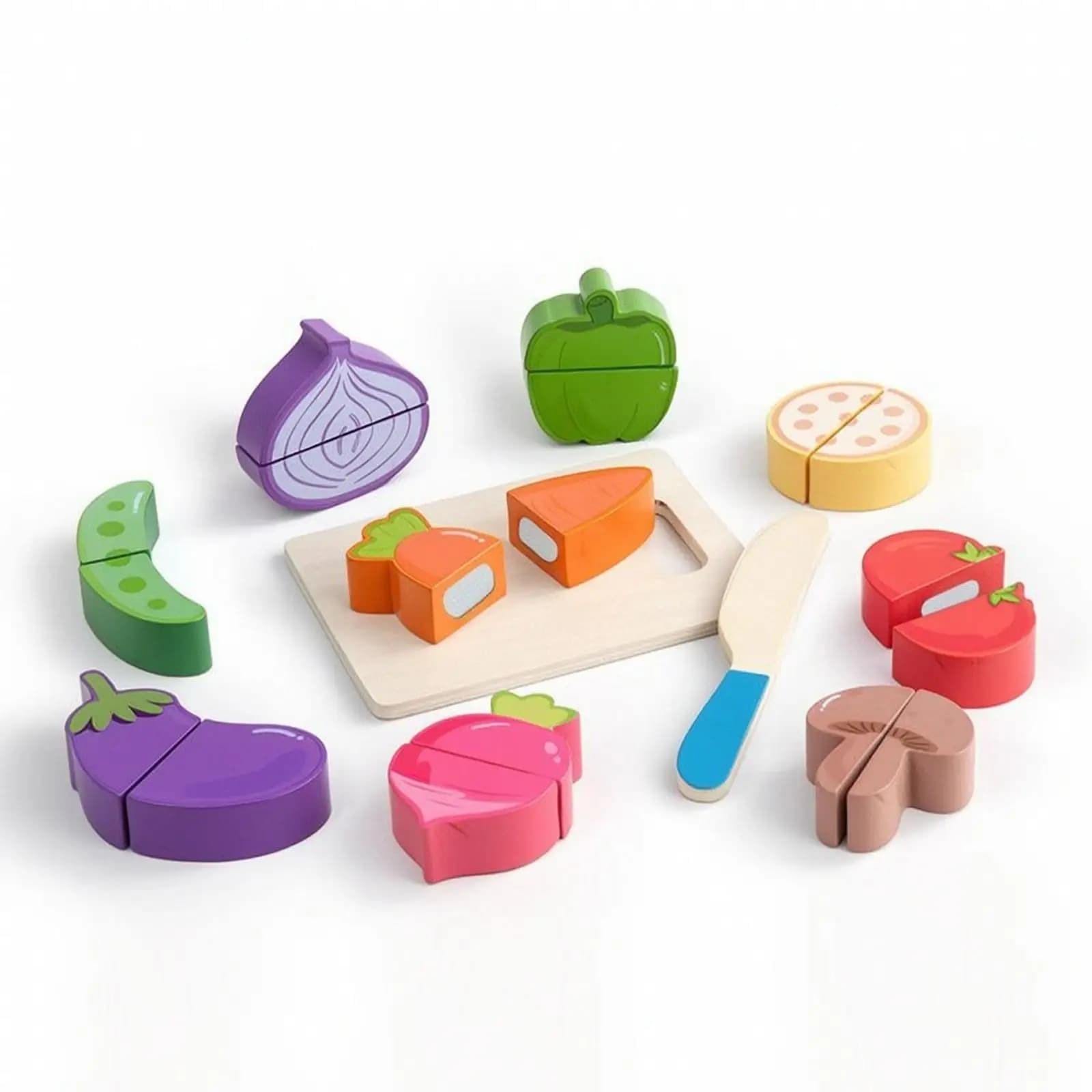 Toy Chopping Board with Cut-Apart Culinary Set Reusable Wooden Pretend Culinary Set for Preschoolers
